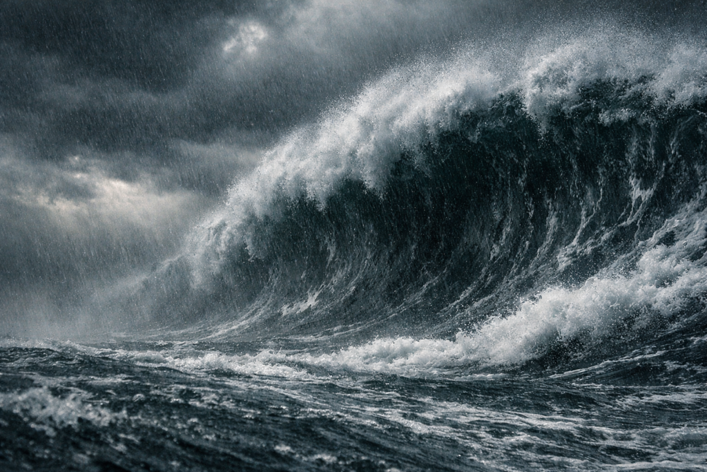 Metáfora visual de tormenta en el mar representando la incertidumbre del mercado laboral y la afiliación en febrero de 2026.