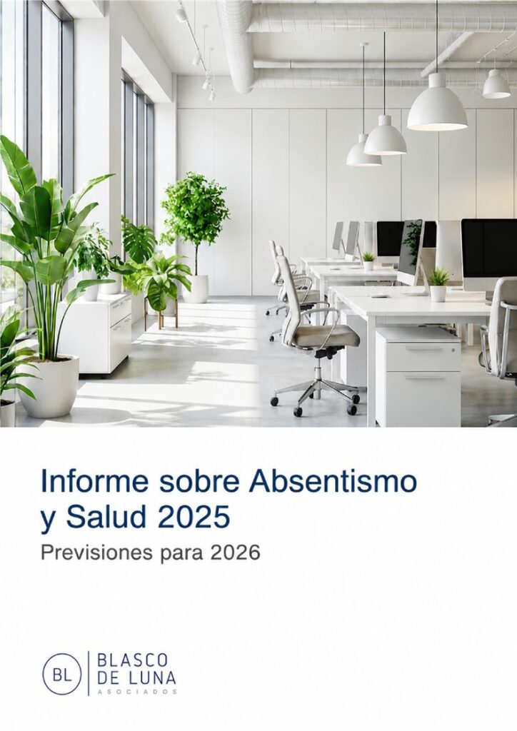 Portada del Informe sobre Absentismo y Salud 2025 con previsiones para 2026, elaborado por Blasco de Luna Asociados