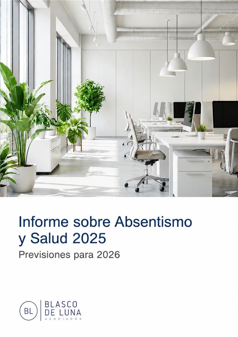 Portada del Informe sobre Absentismo y Salud 2025 con previsiones para 2026, elaborado por Blasco de Luna Asociados